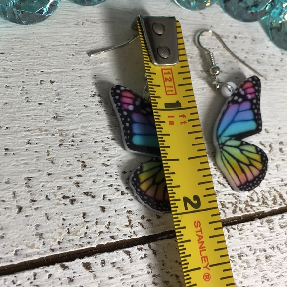 Rainbow Acrylic Butterfly Earrings - Picture 5 of 6